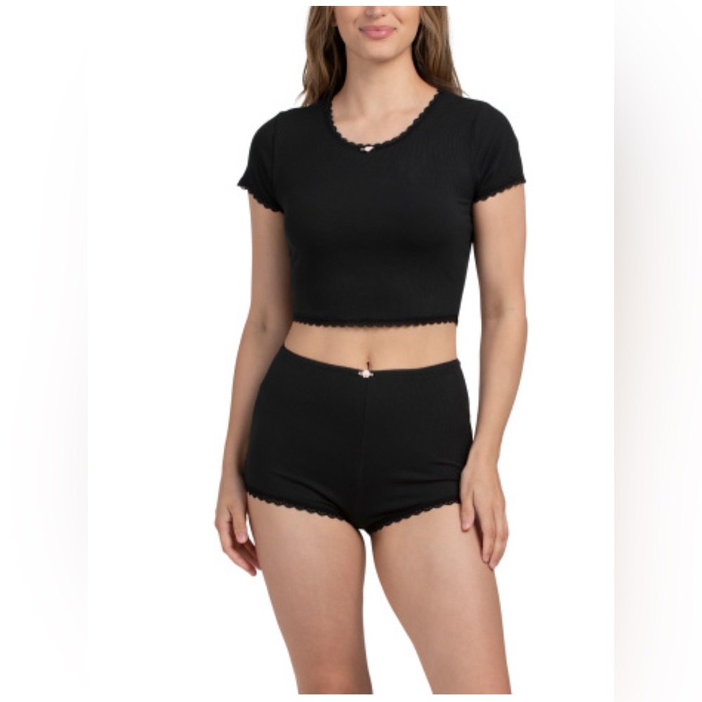 Kiki Crop Short Black Women's  Sleepwear Set-NWT